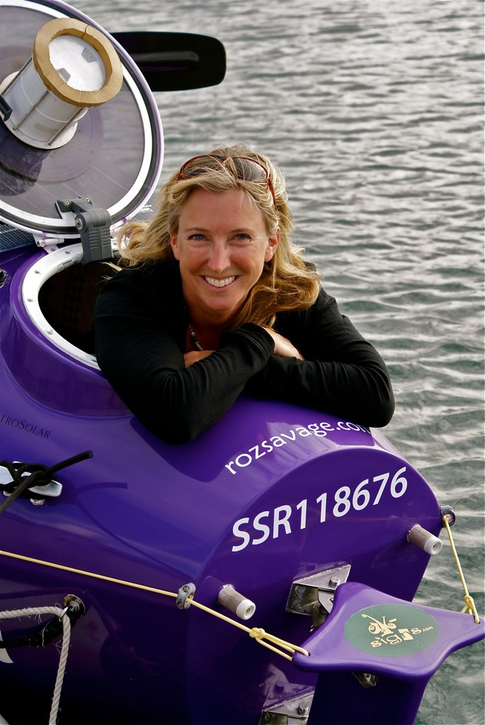 Roz Savage with her boat in Fremantle, Western Australia, shortly before setting out on her solo row across the Indian Ocean, dubbed "Eat-Pray-Row".Photo by June Barnard.