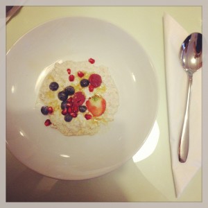 Breakfast: birch porridge with berries and honey