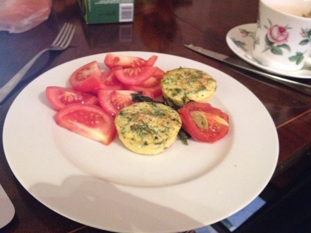 Day 2 breakfast (I added extra fresh tomato). Power vegetable frittata