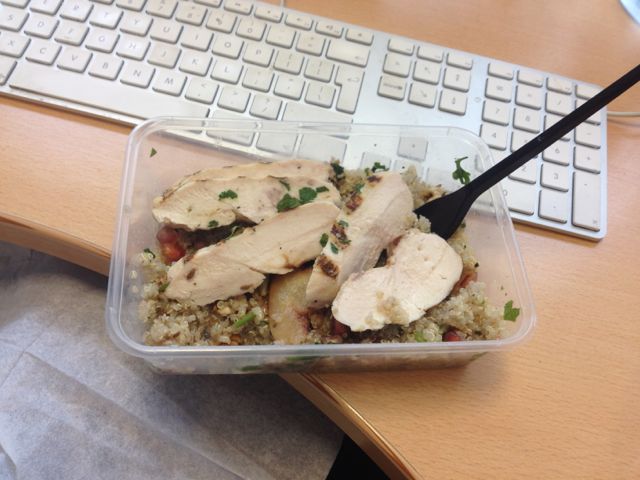 So tasty, so filling. Day one lunch, chicken with quinoa, fennel and pear