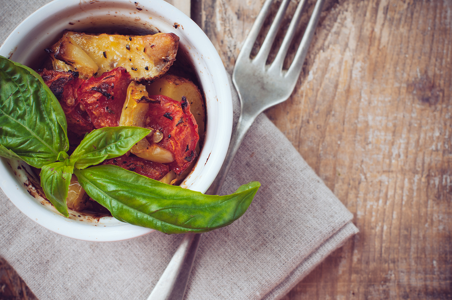 roast vegetables and fork