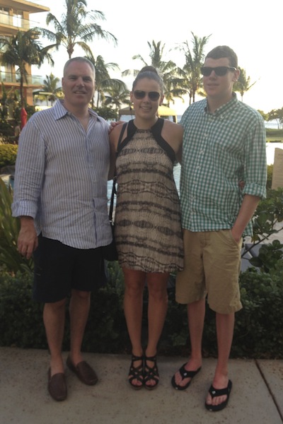 A gluten-free (and more slender) with her dad and brother early last summer.