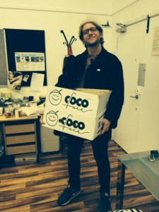 Dash drops by to deliver our coconuts.