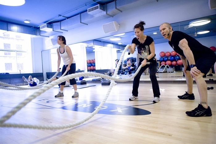 The weighted ropes work the arms, shoulders and core. 