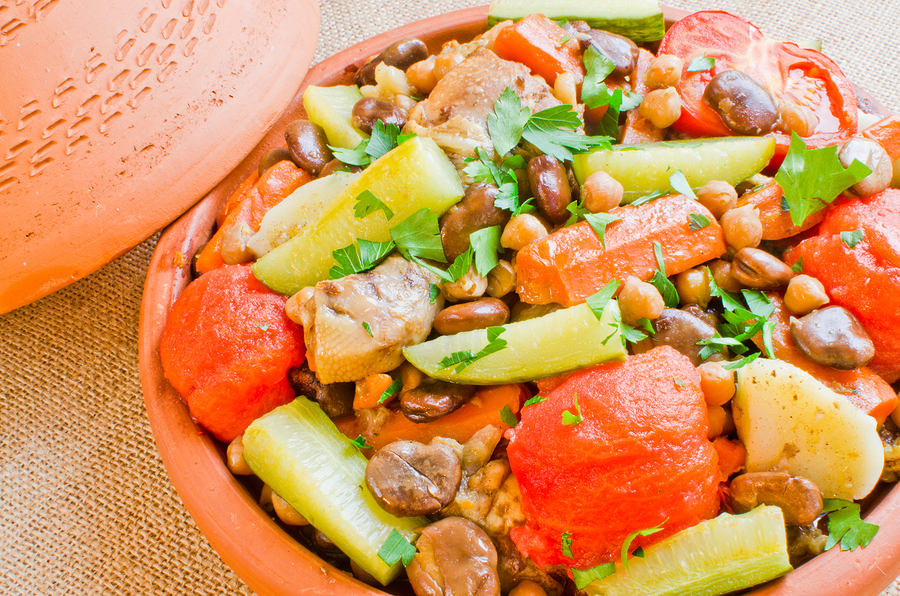 A vegetable tagine with carrots, tomatoes and chick peas 