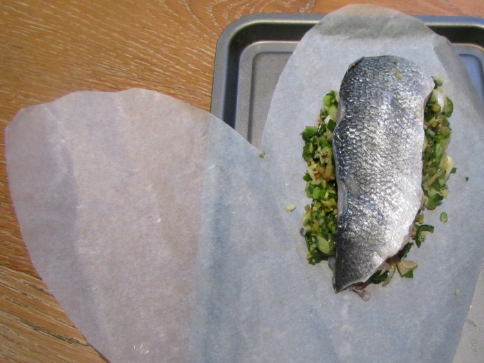 sea bass fillet ready for en papillote