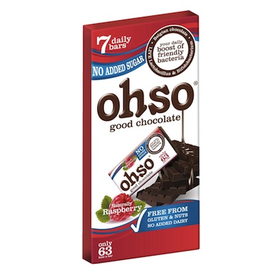 Ohso raspberry chocolate, Ohso probiotic chocolate, by Healthista.com