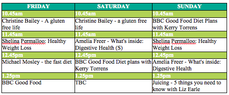 BBC eat well forum time table 1, BBC eat well forum, by Healthista.com