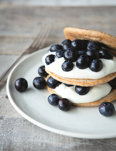 Pancakes with creme fraiche and blueberries, Looking for a last minute Pancake Day recipe? End your search here, by Healthista.com