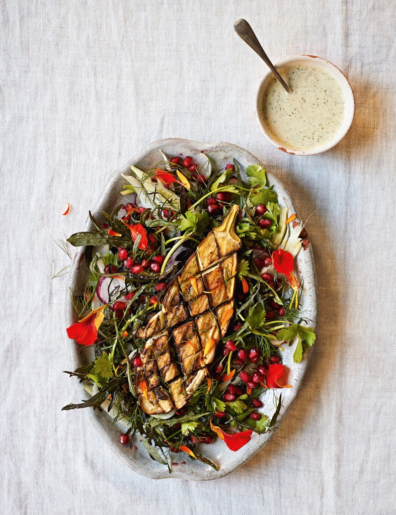 Souk Salad With Spiced Aubergines and Pistachio Yoghurt