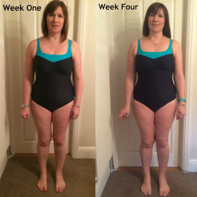 Karen's Week 1 & week 4 bikini image side by side, Body Makeover Challenge - Week 4, by Healthista.com