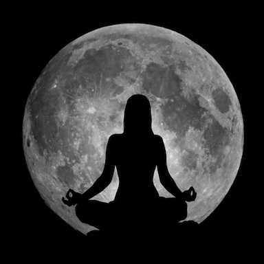 Silhouette of woman in yoga lotus position against full moon, , How the moon affects your well-being, by Healthista.com