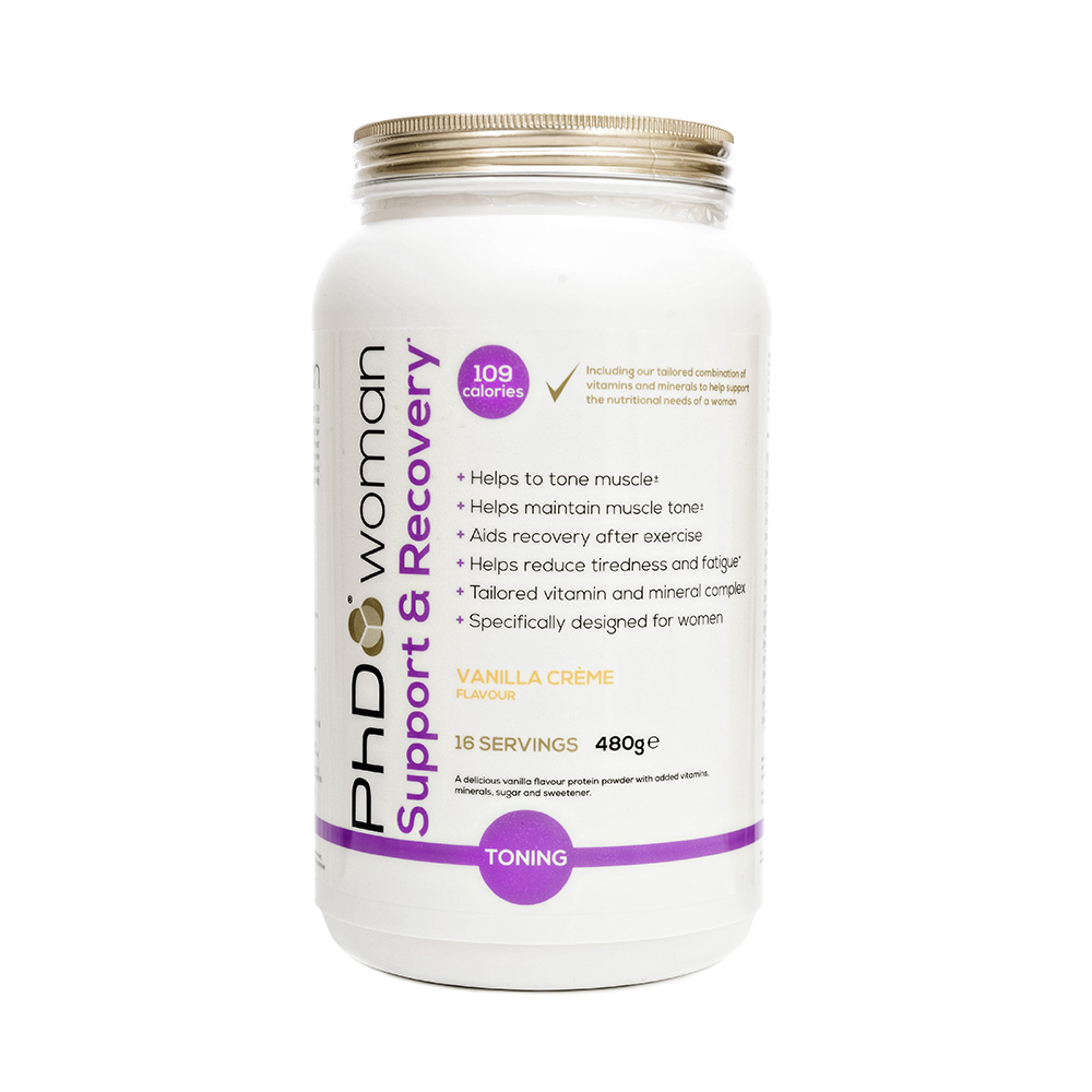 phd woman support and recovery shake, charlie webster what in your gym kit by healthista.com