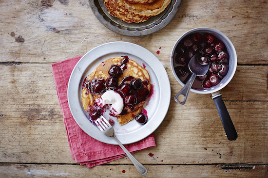 Soaked Buckwheat Pancakes with Cherry Almond Sauce, by Healthista.com