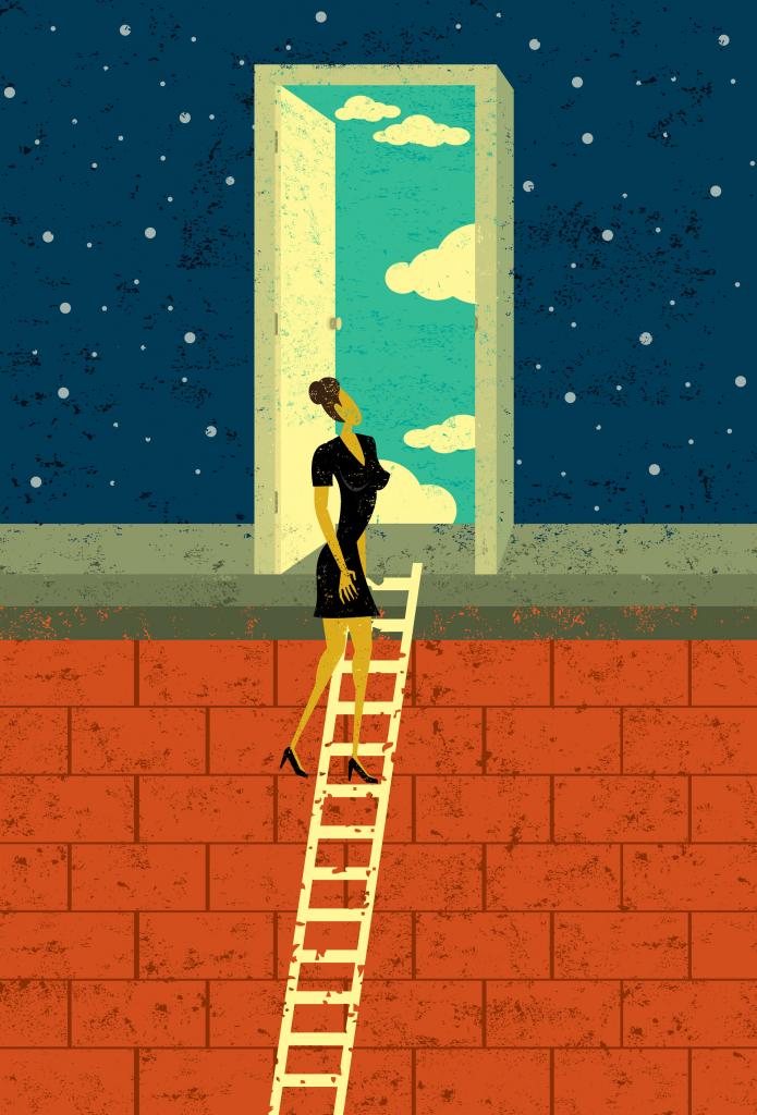 woman climbing ladder, ways to be happier with your words by healthista.com