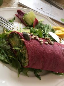 Beetroot wrap, organic cafes, by healthista.com