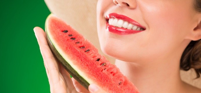 Eating watermelon, superfoods for skin, by healthiista.com