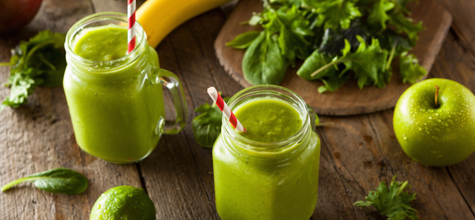 Healthy Organic Green Fruit Smoothie with Spinach and Apples