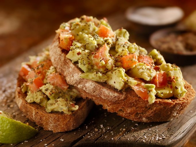 Toasts with sliced avocado, top 10 tips simple tips to make sure you eat 10-a-day, by healthista.com