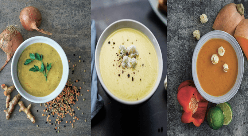 three vegan soups soupologie. slider