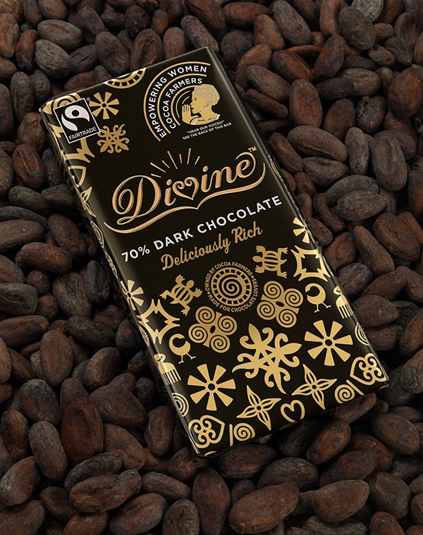 Divine 70% Dark Chocolate Women's bar on beans, best fairtrade foods, by healthista.com