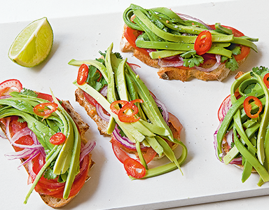 avocado bruschetta feat, meat-free Monday recipe avocado bruschetta by healthista