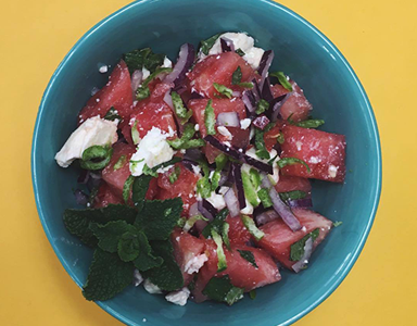 watermelon and feta salad bowl, meat-free monday recipe by healthista