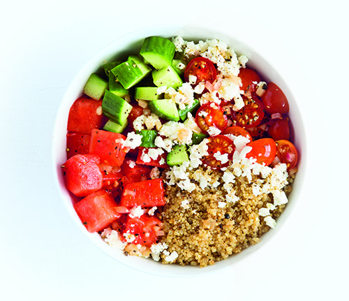 watermelon feta salad, 5 easy grain bowl recipes, by healthista (10)