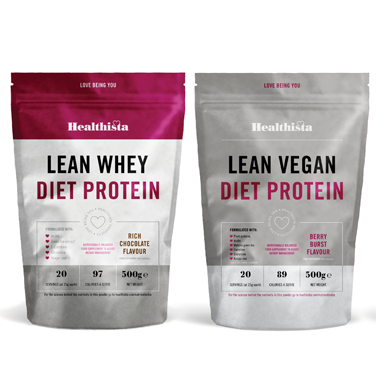 Healthista Lean Diet protein powder, vegan and whey