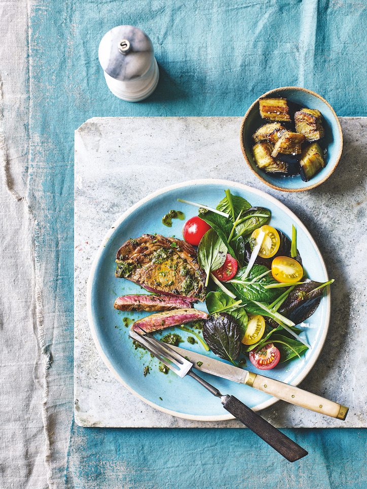 Grilled Lamb with Aubergine & Minty Chimichurri Eat your way to happiness 3 day brain boosting diet healthista