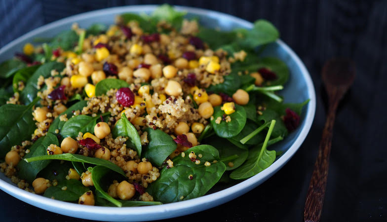 mood food diet, healthista, quinoa and spinach salad