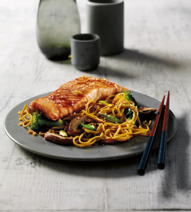 3 healthy dinner recipes to help you sleep Seared teriyaki salmon with stir-fried broccoli noodles eat to sleep