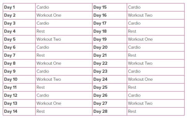 workout schedule month 1 weight-loss transformation