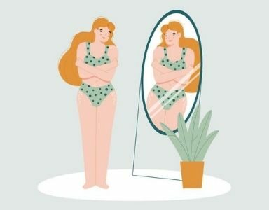 eating disorder cartoon women looking in mirror