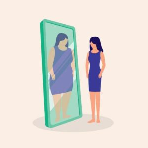 Body dysmorphia easting disorder woman not seeing herself in mirror