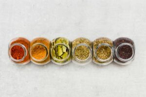 herbs and spices in jars